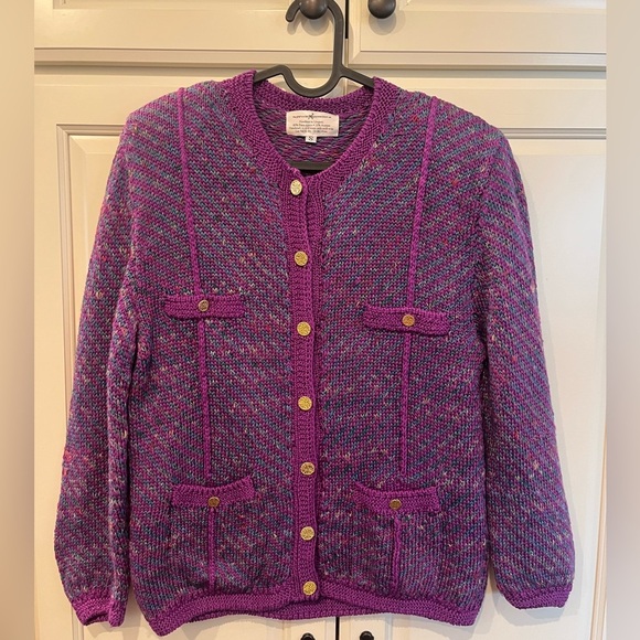 Vintage Peruvian Connection Purple Knit Sweater/Cardigan - Picture 1 of 9